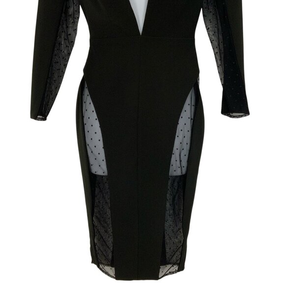 House Of CB Niida Black Sheer Panel Bodycon Dress XS Deep V-Neck Midi Party - Picture 10 of 12